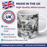 Personalized Custom Name Grey Neutral Camouflage Contemporary Seamless Pattern Lovely 11oz Ceramic Coffee Tea Mug White Large Handle