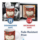 Personalized Custom Name Winter Holiday Snowman Reindeer Wreath Seamless Pattern Lovely 11oz Ceramic Coffee Tea Mug White Large Handle