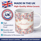 Personalized Custom Name Soft Watercolor Bunny Floral Egg Seamless Pattern Cute Unique Gift 11oz Ceramic Coffee Tea Mug White Large Handle