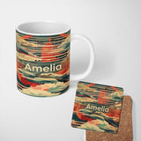 Personalized Custom Name Modern High Speed Train with Rising Sun and Clouds Pattern Japanese 11oz Ceramic Coffee Tea Mug White Large Handle