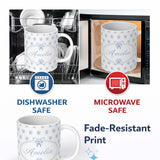 Personalized Custom Name Blue Rose Bow Tossed Floral Seamless Pattern Stylish Everyday Mug 11oz Ceramic Coffee Tea Mug White Large Handle