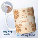 Personalized Custom Name Cute Squirrel Acorn Cartoon Animal Pattern Perfect Gift for Her 11oz Ceramic Coffee Tea Mug White Large Handle