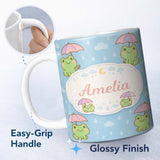 Personalized Custom Name Cute Frog Umbrella Rain Cartoon Animal Pattern Stylish Everyday Mug 11oz Ceramic Coffee Tea Mug White Large Handle