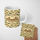 Personalized Custom Name Retro Camera and Film Device Seamless Pattern with Classic Lovely 11oz Ceramic Coffee Tea Mug White Large Handle