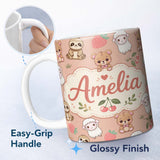 Personalized Custom Name Cute Cute Baby Animals Bear Sheep Sloth Strawberry Cherry Peach 11oz Ceramic Coffee Tea Mug White Large Handle