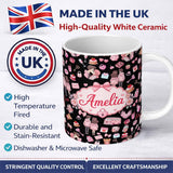Personalized Custom Name Cute Love Couple Gifts Cakes Teddy Bear Seamless Pattern Black 11oz Ceramic Coffee Tea Mug White Large Handle
