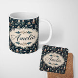 Personalized Custom Name Cute Asian Elder Characters Traditional Theme Seamless Pattern 11oz Ceramic Coffee Tea Mug White Large Handle