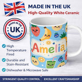 Personalized Custom Name Cute Kawaii Fruits Smoothie Banana Strawberry Pineapple Seamless 11oz Ceramic Coffee Tea Mug White Large Handle