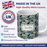 Personalized Custom Name Artistic Puffin Birds on Rocky Landscape Seamless Pattern Lovely 11oz Ceramic Coffee Tea Mug White Large Handle