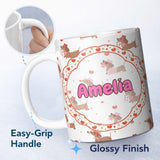 Personalized Custom Name Cute Dachshund Valentine Hearts Love Seamless Pattern Lovely 11oz Ceramic Coffee Tea Mug White Large Handle