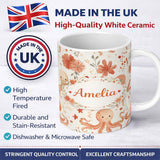 Personalized Custom Name Cute Octopus and Floral Watercolor Seamless Pattern Cute Unique Gift 11oz Ceramic Coffee Tea Mug White Large Handle