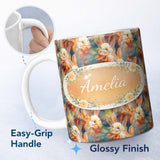 Personalized Custom Name Colorful Artistic Bunny Abstract Seamless Pattern Cute Unique Gift 11oz Ceramic Coffee Tea Mug White Large Handle