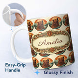 Personalized Custom Name Bear Portrait Circle Seamless Pattern Forest Wildlife Illustration 11oz Ceramic Coffee Tea Mug White Large Handle