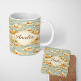 Personalized Custom Name Cupcake and Fruit Dessert Pastel Seamless Pattern Cute Unique Gift 11oz Ceramic Coffee Tea Mug White Large Handle