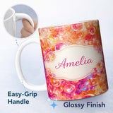 Personalized Custom Name Bright Colorful Bubble Abstract Seamless Pattern Cute Unique Gift 11oz Ceramic Coffee Tea Mug White Large Handle
