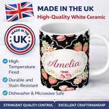 Personalized Custom Name Strawberry Cherry Daisy White Minimal Cute Coquette Floral Design 11oz Ceramic Coffee Tea Mug White Large Handle