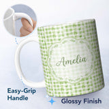 Personalized Custom Name Soft Blush and Beige Marble Swirl Abstract Seamless Pattern Lovely 11oz Ceramic Coffee Tea Mug White Large Handle
