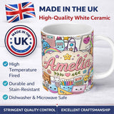 Personalized Custom Name Cute Kawaii School Supplies Rainbow Sun Globe Notebook White Lovely 11oz Ceramic Coffee Tea Mug White Large Handle