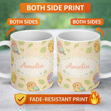 Personalized Custom Name Cute Tropical Parrot Cartoon Animal Pattern Charming Kitchen Decor 11oz Ceramic Coffee Tea Mug White Large Handle