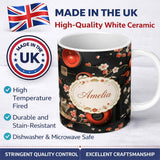 Personalized Custom Name Japanese Dining Table with Cherry Blossoms and Traditional Tableware 11oz Ceramic Coffee Tea Mug White Large Handle