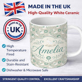 Personalized Custom Name Cute Seal and Coral Watercolour Pastel Ocean Scene Seamless Pattern 11oz Ceramic Coffee Tea Mug White Large Handle