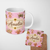 Personalized Custom Name Cute Autumn Scarecrow Barn Flowers Seamless Pattern Rose Background 11oz Ceramic Coffee Tea Mug White Large Handle