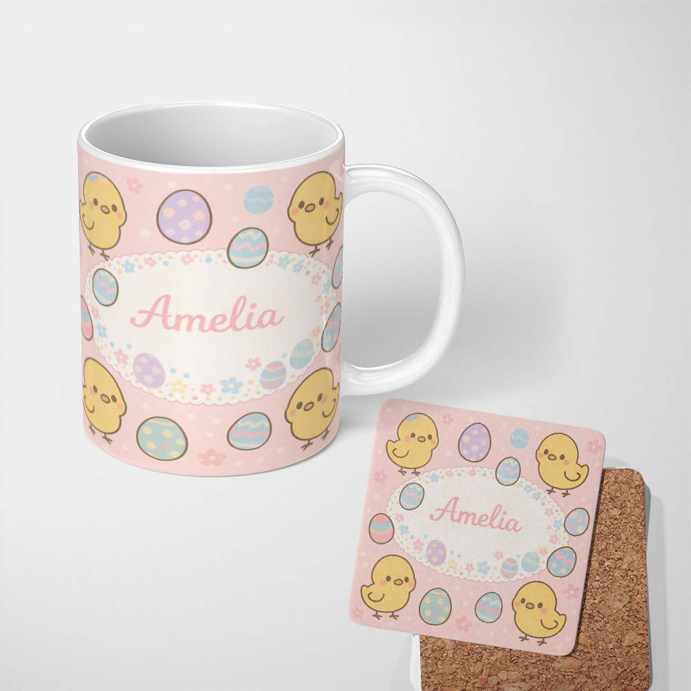 Personalized Custom Name Cute Easter Chick Eggs Cartoon Animal Pattern Stylish Everyday Mug 11oz Ceramic Coffee Tea Mug White Large Handle