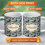 Personalized Custom Name Painterly Puffin Coastal Pattern Artistic Wildlife Seamless Design 11oz Ceramic Coffee Tea Mug White Large Handle