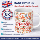 Personalized Custom Name Cute Christmas Gnome House Candy Cane Gift Seamless Pattern Lovely 11oz Ceramic Coffee Tea Mug White Large Handle
