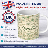 Personalized Custom Name Vintage Potted Houseplants Rustic Wall Seamless Pattern Lovely 11oz Ceramic Coffee Tea Mug White Large Handle