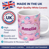 Personalized Custom Name Kawaii Jellyfish Puffer Fish Starfish Pastel Ocean Creatures Rose 11oz Ceramic Coffee Tea Mug White Large Handle