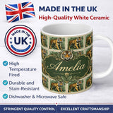Personalized Custom Name Classic Tiger Full Body Stamp Design Seamless Pattern Lovely 11oz Ceramic Coffee Tea Mug White Large Handle