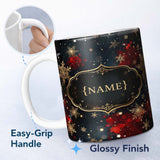 Personalized Custom Name Dark Festive Snowflake Sparkle Seamless Pattern Perfect Gift for Her 11oz Ceramic Coffee Tea Mug White Large Handle