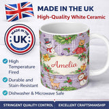 Personalized Custom Name Winter Holiday Snowman Reindeer Cute Seamless Pattern Lovely 11oz Ceramic Coffee Tea Mug White Large Handle