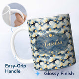 Personalized Custom Name Golden Moon and Celestial Watercolor Night Sky Seamless Pattern 11oz Ceramic Coffee Tea Mug White Large Handle