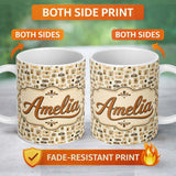 Personalized Custom Name Neutral Beige Retro Camera Collection Dense Seamless Pattern Lovely 11oz Ceramic Coffee Tea Mug White Large Handle