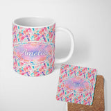 Personalized Custom Name Pastel Ink Flow Pink Purple Blue Abstract Pattern Cute Unique Gift 11oz Ceramic Coffee Tea Mug White Large Handle