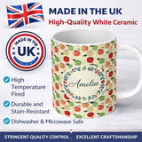Personalized Custom Name Colorful Apples Fruit Pattern with Leaves Seamless Design Lovely 11oz Ceramic Coffee Tea Mug White Large Handle