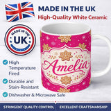 Personalized Custom Name Festive Gingerbread Snowflake Cookie Pink Seamless Pattern Lovely 11oz Ceramic Coffee Tea Mug White Large Handle