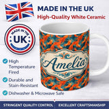 Personalized Custom Name Cute Painterly Orange Shrimp with Flowing Ocean Waves Seamless 11oz Ceramic Coffee Tea Mug White Large Handle