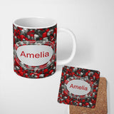 Personalized Custom Name Red Grey Black 3D Cube Abstract Seamless Pattern Cute Unique Gift 11oz Ceramic Coffee Tea Mug White Large Handle