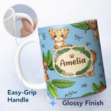 Personalized Custom Name Cute Jungle Animals Light Background Seamless Pattern Lovely 11oz Ceramic Coffee Tea Mug White Large Handle
