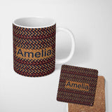 Personalized Custom Name Woven Zigzag Chevron Textile Texture Seamless Pattern Lovely 11oz Ceramic Coffee Tea Mug White Large Handle