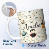 Personalized Custom Name Soft Watercolor Butterflies with Neutral Tones Seamless Pattern 11oz Ceramic Coffee Tea Mug White Large Handle