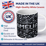 Personalized Custom Name Monochrome Grey Pixel Block Abstract Seamless Pattern Lovely 11oz Ceramic Coffee Tea Mug White Large Handle
