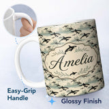 Personalized Custom Name Stylised Orca Whale Underwater Seamless Pattern Marine Botanical 11oz Ceramic Coffee Tea Mug White Large Handle