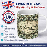Personalized Custom Name Muted Vintage Ornamental Tile Green and Beige Seamless Pattern 11oz Ceramic Coffee Tea Mug White Large Handle