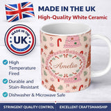 Personalized Custom Name Scandi Style Christmas Tree Candy Cane Seamless Pattern Lovely 11oz Ceramic Coffee Tea Mug White Large Handle