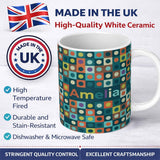 Personalized Custom Name Multicolor Dot Grid Bold Seamless Pattern Thoughtful Gift Idea 11oz Ceramic Coffee Tea Mug White Large Handle