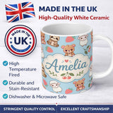 Personalized Custom Name Cute Cute Baby Animals Bear Sheep Sloth Strawberry Cherry Blue 11oz Ceramic Coffee Tea Mug White Large Handle